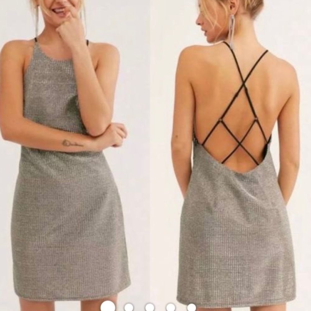 Free People Silver Crisscross Back Mini Dress